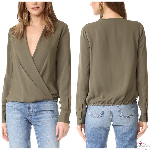 DVF Marci Faux Wrap Silk Olive Blouse NWT - Picture 3 of 16
